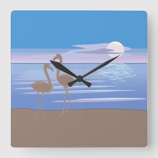 Flamingos op de strand Square Clock Vierkante Klok (Voorkant)