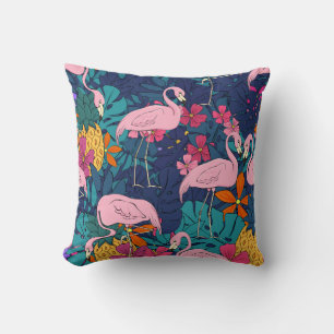 Flamingos op een achtergrond van tropische bladere kussen