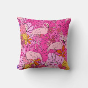 Flamingos op een achtergrond van tropische bladere kussen