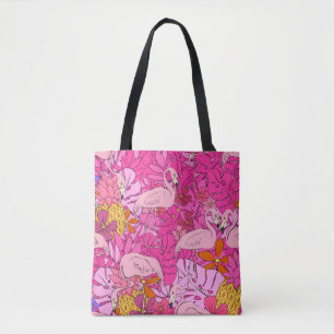 Flamingos op een achtergrond van tropische bladere tote bag