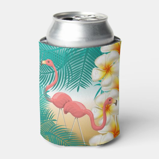 Flamingos op een Blauwgroen Tropisch Beach-ontwerp Blikjeskoeler (Blikje Voorkant)
