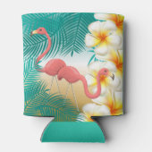 Flamingos op een Blauwgroen Tropisch Beach-ontwerp Blikjeskoeler (Achterkant)