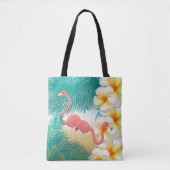 Flamingos op een Blauwgroen Tropisch Beach-ontwerp Tote Bag (Voorkant)