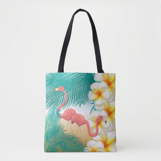 Flamingos op een Blauwgroen Tropisch Beach-ontwerp Tote Bag (Voorkant)