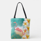 Flamingos op een Blauwgroen Tropisch Beach-ontwerp Tote Bag (Achterkant)