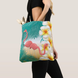 Flamingos op een Blauwgroen Tropisch Beach-ontwerp Tote Bag