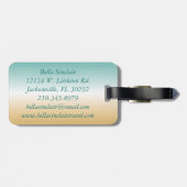 Flamingos op een Blauwgroen tropisch strand Bagagelabel (Achterkant horizontaal)