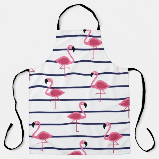 Flamingo's op een Navy Stripe Schort (Voorkant)
