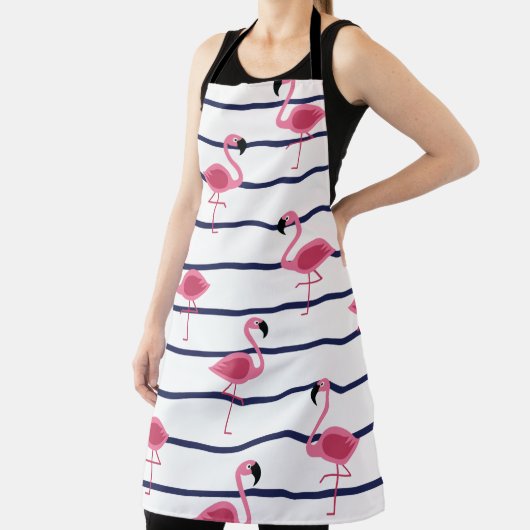 Flamingo's op een Navy Stripe Schort (Insitu)