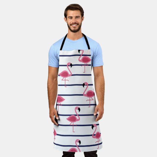 Flamingo's op een Navy Stripe Schort (Gedragen)