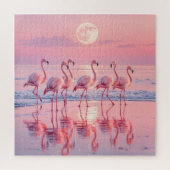 Flamingo's op een roze strand legpuzzel (Verticaal)