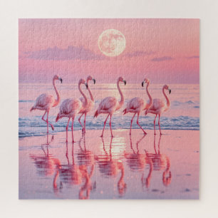 Flamingo's op een roze strand legpuzzel