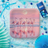 Flamingo's op een roze strand papieren bordje (Feest)