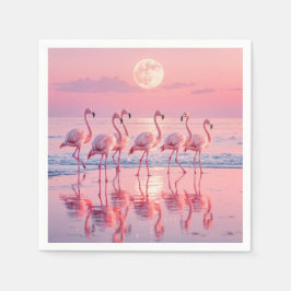 Flamingo's op een roze strand servet