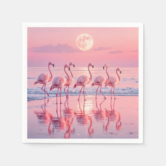 Flamingo's op een roze strand servet (Voorkant)