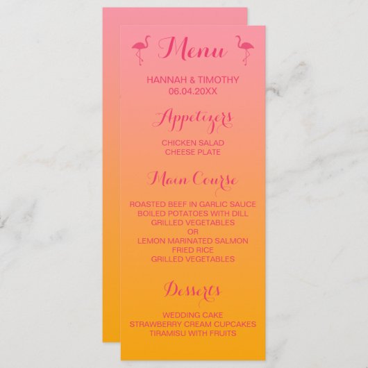 Flamingos op het menu Roze en Oranje tropische bru (Voorkant / Achterkant)