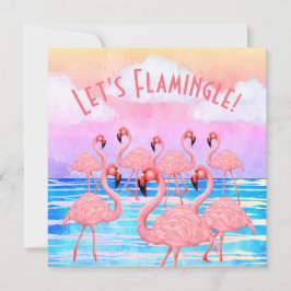 Flamingo's op Parade Vlakke Wenskaart Kaart