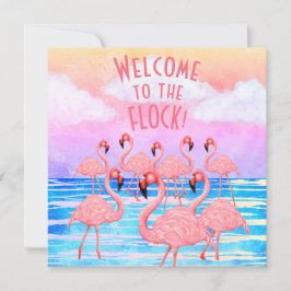 Flamingo's op Parade Vlakke Wenskaart Kaart