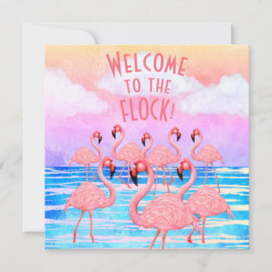 Flamingo's op Parade Vlakke Wenskaart Kaart