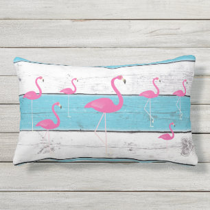 Flamingos op Turquoise & White Outdoor Pillow Buitenkussen