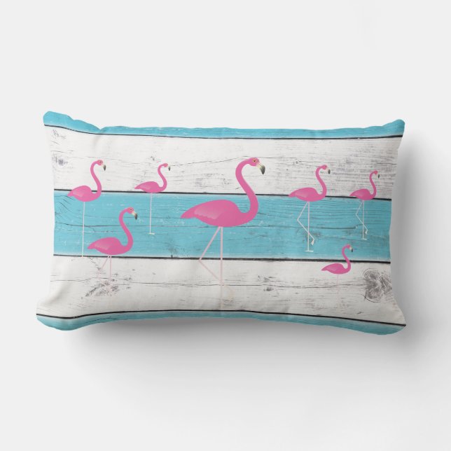 Flamingos op Turquoise & White Outdoor Pillow Buitenkussen (Voorkant)