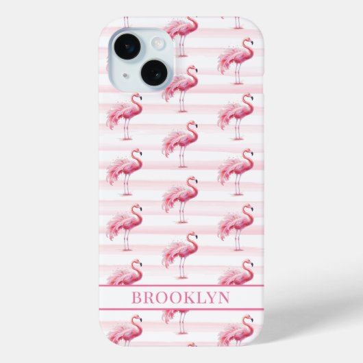 Flamingo's op waterverfstrepen met monogram Case-Mate iPhone case (Achterkant)