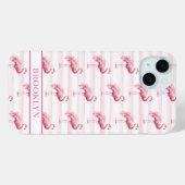 Flamingo's op waterverfstrepen met monogram Case-Mate iPhone case (Achterkant (horizontaal))