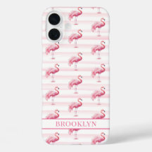 Flamingo's op waterverfstrepen met monogram