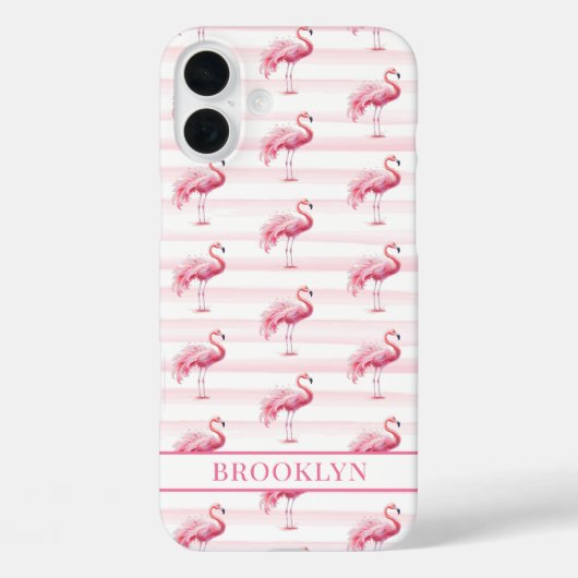 Flamingo's op waterverfstrepen met monogram Case-Mate iPhone case (Achterkant)
