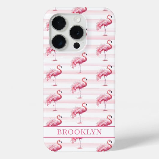 Flamingo's op waterverfstrepen met monogram Case-Mate iPhone case (Achterkant)