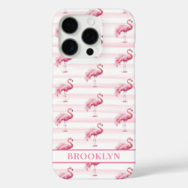 Flamingo's op waterverfstrepen met monogram iPhone 16 pro hoesje