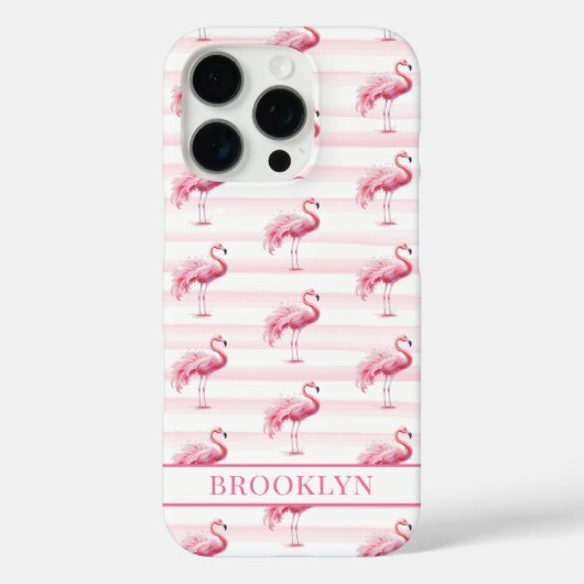 Flamingo's op waterverfstrepen met monogram Case-Mate iPhone case (Achterkant)