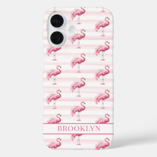 Flamingo's op waterverfstrepen met monogram Case-Mate iPhone case (Achterkant)