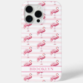 Flamingo's op waterverfstrepen met monogram iPhone 15 pro max hoesje