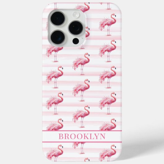Flamingo's op waterverfstrepen met monogram Case-Mate iPhone case (Achterkant)