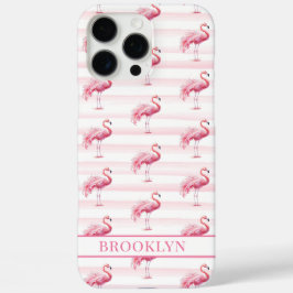 Flamingo's op waterverfstrepen met monogram iPhone 16 pro max hoesje