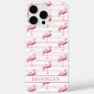 Flamingo's op waterverfstrepen met monogram iPhone 16 pro max hoesje