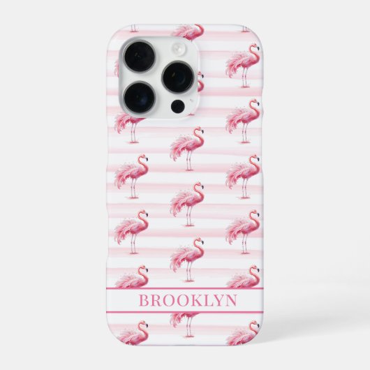Flamingo's op waterverfstrepen met monogram iPhone hoesje (Achterkant)