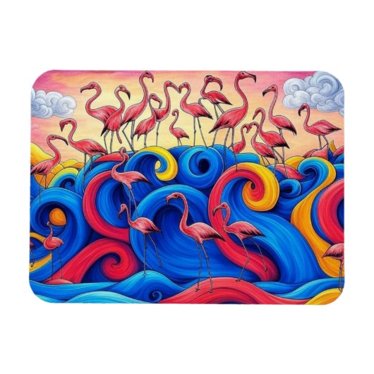 Flamingo's op zee, magneet (Horizontaal)