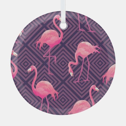  flamingo's, paarse geometrische achtergrond. glas ornament (Voorkant)