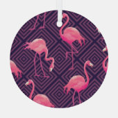  flamingo's, paarse geometrische achtergrond. glas ornament (Achterkant)