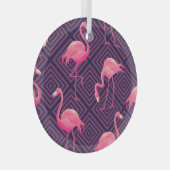  flamingo's, paarse geometrische achtergrond. glas ornament (Voorkant Rechts)