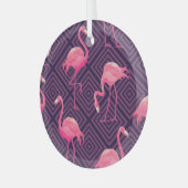  flamingo's, paarse geometrische achtergrond. glas ornament (Voorkant links)
