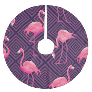 flamingo's, paarse geometrische achtergrond. kerstboom rok