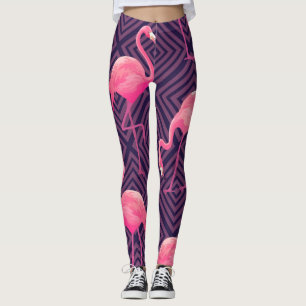  flamingo's, paarse geometrische achtergrond. leggings
