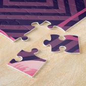  flamingo's, paarse geometrische achtergrond. legpuzzel (Zijkant)