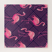  flamingo's, paarse geometrische achtergrond. legpuzzel (Horizontaal)