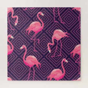  flamingo's, paarse geometrische achtergrond. legpuzzel