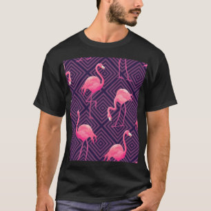  flamingo's, paarse geometrische achtergrond. t-shirt