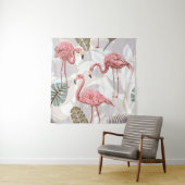 Flamingo's, palmbladeren: patroon. wandkleed (In situ)